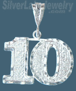 Sterling Silver Dia-cut Number 10 Charm Pendant