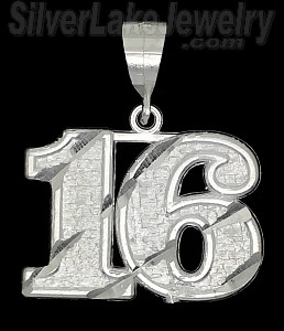 Sterling Silver Dia-cut Number 16 Charm Pendant