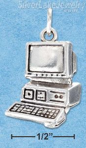 Sterling Silver Large Antiqued Computer Charm