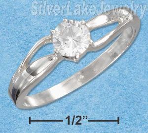 Sterling Silver 5mm Round Cz Double Curve Shank Ring Size 6