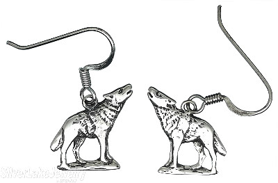 Sterling Silver Antiqued Howling Wolf Earrings On French Wires