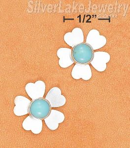 Sterling Silver Turquoise Flower Earrings On Post