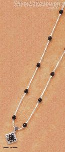 Sterling Silver 16" Liquid Silver W/ Onyx Beads & Diamond Shape Onyx Pendant Nk