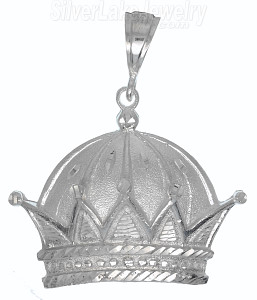 Sterling Silver Diamond-Cut Big Crown Charm Pendant