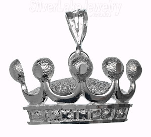 Sterling Silver Diamond-Cut Crown 'KING' Charm Pendant