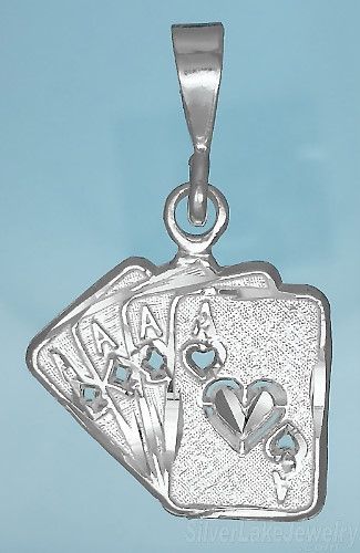 Sterling Silver Small Diamond-Cut Playing Cards Four Aces Charm Pendant