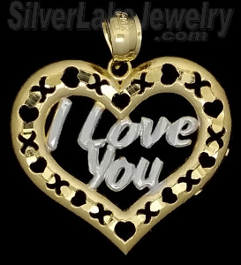 14K Gold I Love You Heart w/XOXO Frame Charm Pendant