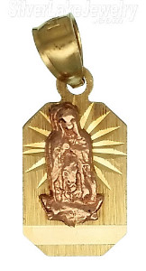 14K Gold Virgin of Guadalupe Rectangular Medal Charm Pendant Virgen Medalla