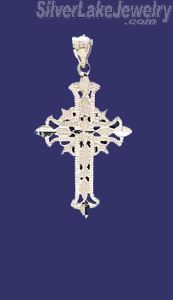 Sterling Silver Diamond-Cut Fleur-de-lis Cross Charm Pendant
