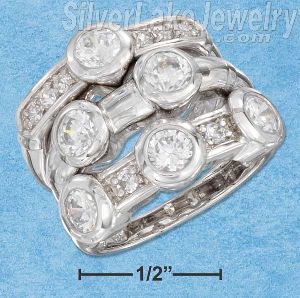 Sterling Silver Rhodium Plated Single Double & Triple Cz 3 Ring Set W/ Pave Acce