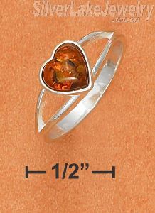 Sterling Silver Honey Amber Heart Ring Size 9
