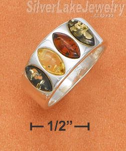 Sterling Silver Marquis Multicolor Amber 4 Stone Hp Ring Size 7