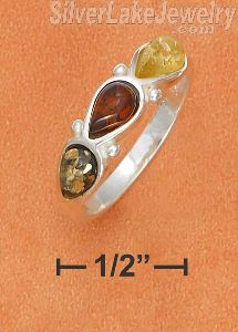 Sterling Silver Multicolor Amber Teardrops Ring Size 9