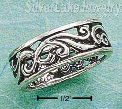 Sterling Silver Antiqued Cutout Swirls Band Ring Size 10