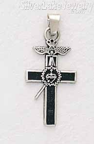 Sterling Silver Cross Sacred Heart Charm Pendant