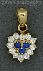 14K Gold Small Heart w/ Clear & Blue CZ Charm Pendant