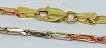 14K Gold 16" 3Color Baguette Link Chain Necklace 1.9mm
