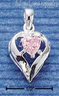 Sterling Silver October Cubic Zirconia Heart Pendant