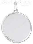 Sterling Silver 21mm Round Satin Disc w/ Polished Border Engravable Charm Pendan