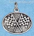 Sterling Silver Antiqued Oval Checkered Flags Charm