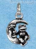 Sterling Silver Antiqued Three Dimensional Froggie Sitting On The Moon Charm