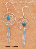 Sterling Silver Turquoise Dreamcatcher Earrings With Feather On French Wires