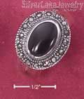 Sterling Silver Genuine Onyx Side Oval With Marcasite Border On High Polish Shan