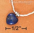 Sterling Silver 16" Five Lapis Hearts On Single Strand Liquid Silver Necklace
