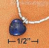 Sterling Silver 16" Five Lapis Hearts On Single Strand Liquid Silver Necklace