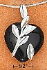 Sterling Silver Onyx Heart W/ Wrapped Leaves On 18" Snake Chain Necklace