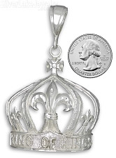 Sterling Silver Diamond-Cut Big King of Kings Fleur de Lis Crown Charm Pendant