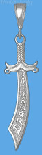 Sterling Silver Diamond-Cut Big Dragon Sword Charm Pendant