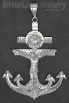 Sterling Silver Big Diamond-Cut Double Anchor Cross Crucifix Charm Pendant