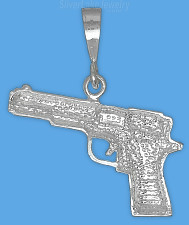Sterling Silver Diamond-cut Colt 45 Pistol Handgun Charm Pendant