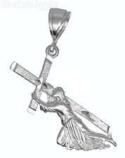 Sterling Silver Diamond-cut Jesus Christ Carrying Cross Christian Charm Pendant