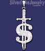 Sterling Silver DC Big Dollar Money Sign w/Sword Charm Pendant
