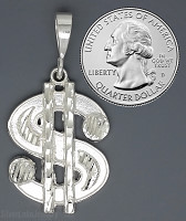Sterling Silver Diamond-Cut Dollar Money Sign Charm Pendant