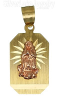14K Gold Lady Virgin of Guadalupe Diamond-cut Medal Virgen Medalla Charm Pendant