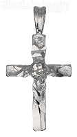 Sterling Silver Diamond-Cut Cross w/Rose Flower Charm Pendant