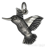 Sterling Silver Antiqued Diamond-cut Hummingbird Charm Pendant