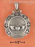 Sterling Silver Claddagh Locket With Cross Border And Filigree Back
