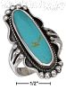 Sterling Silver Long Oval Turquoise Ring W/ Rope & Beaded Edging Size 10