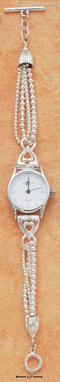 Sterling Silver 7.5" Triple Bead Watch Bracelet With Toggle Closure