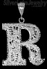 Sterling Silver Large Diamond-cut Initial Letter R Charm Pendant