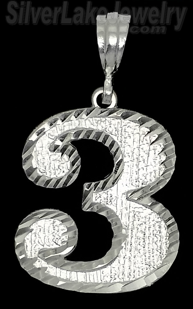 Sterling Silver Number 3 Charm Pendant - Click Image to Close