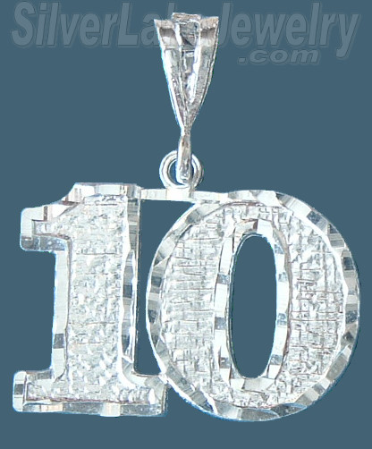 Sterling Silver Dia-cut Number 10 Charm Pendant - Click Image to Close
