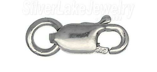 14K White Gold 7.1mm x 2.8mm Lobster Claw Clasp w/ 3.5mm Jump Ring - Click Image to Close