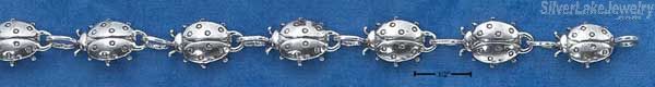 Sterling Silver 7" Continuous Antiqued Link Ladybug Bracelet - Click Image to Close