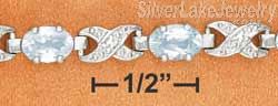 Sterling Silver 7" Genuine Blue Topaz Ovals & Diamond Accent Hugs Links Bracelet - Click Image to Close