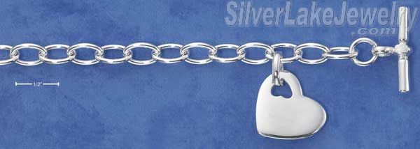 Sterling Silver Italian 7" Oval Cable 150 Heart Charm Bracelet With Toggle Clasp - Click Image to Close
